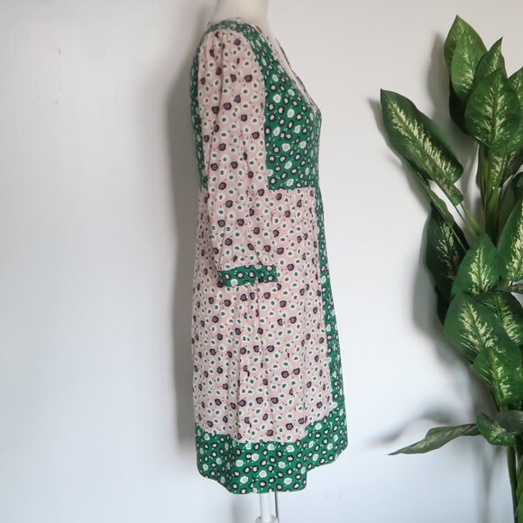 Boden Green Pink Floral 3/4 Sleeve Mini Dress Viscose Boho Spring Summer Size 2 - Picture 9 of 16